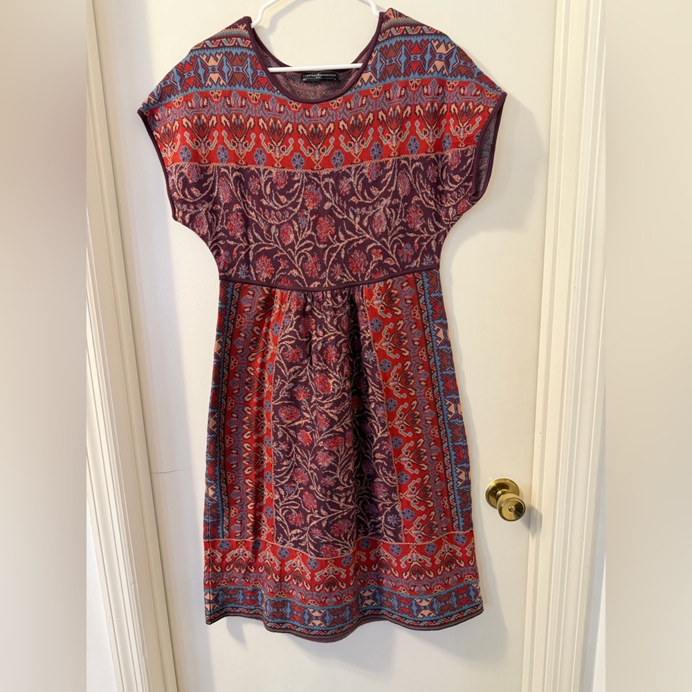 Peruvian Connection Heavyweight 100% Pima Cotton Colorful Jacquard dress sz Med
